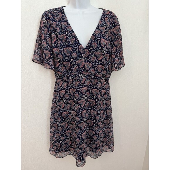 MADEWELL Orchard Flutter Sleeve Mini Dress Fan Floral Mix Size 8 Bohemian EUC - Picture 1 of 9